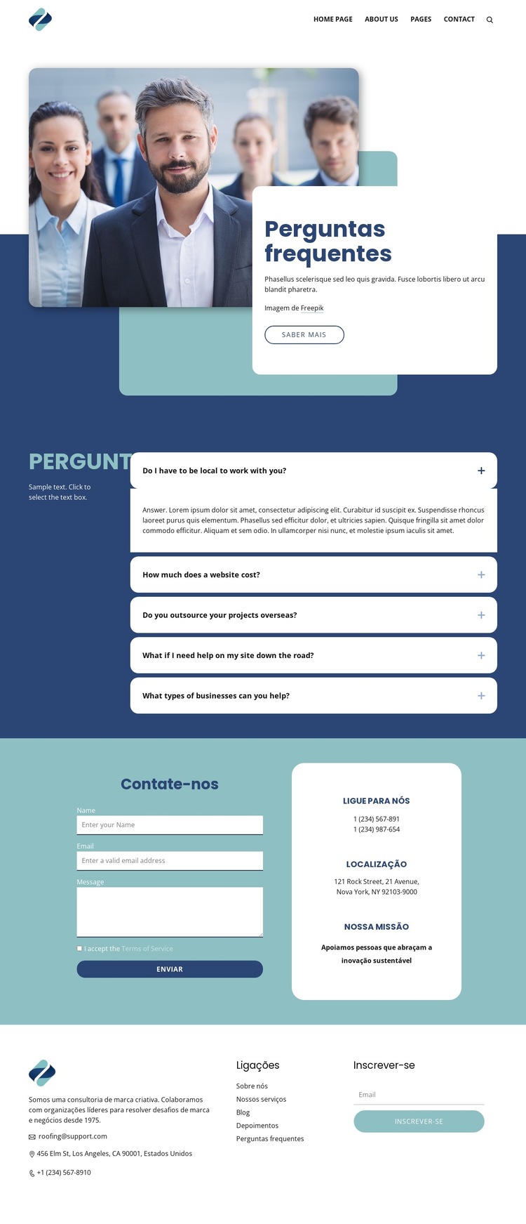 Perguntas frequentes sobre estúdio criativo Modelo de site