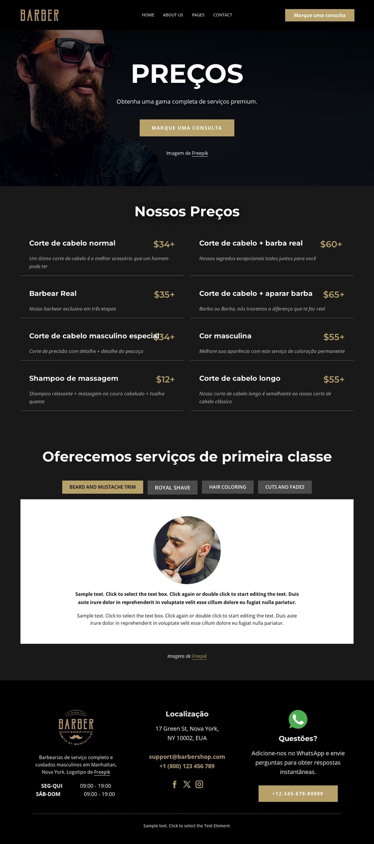 Lista de preços de barbearia Modelo de site