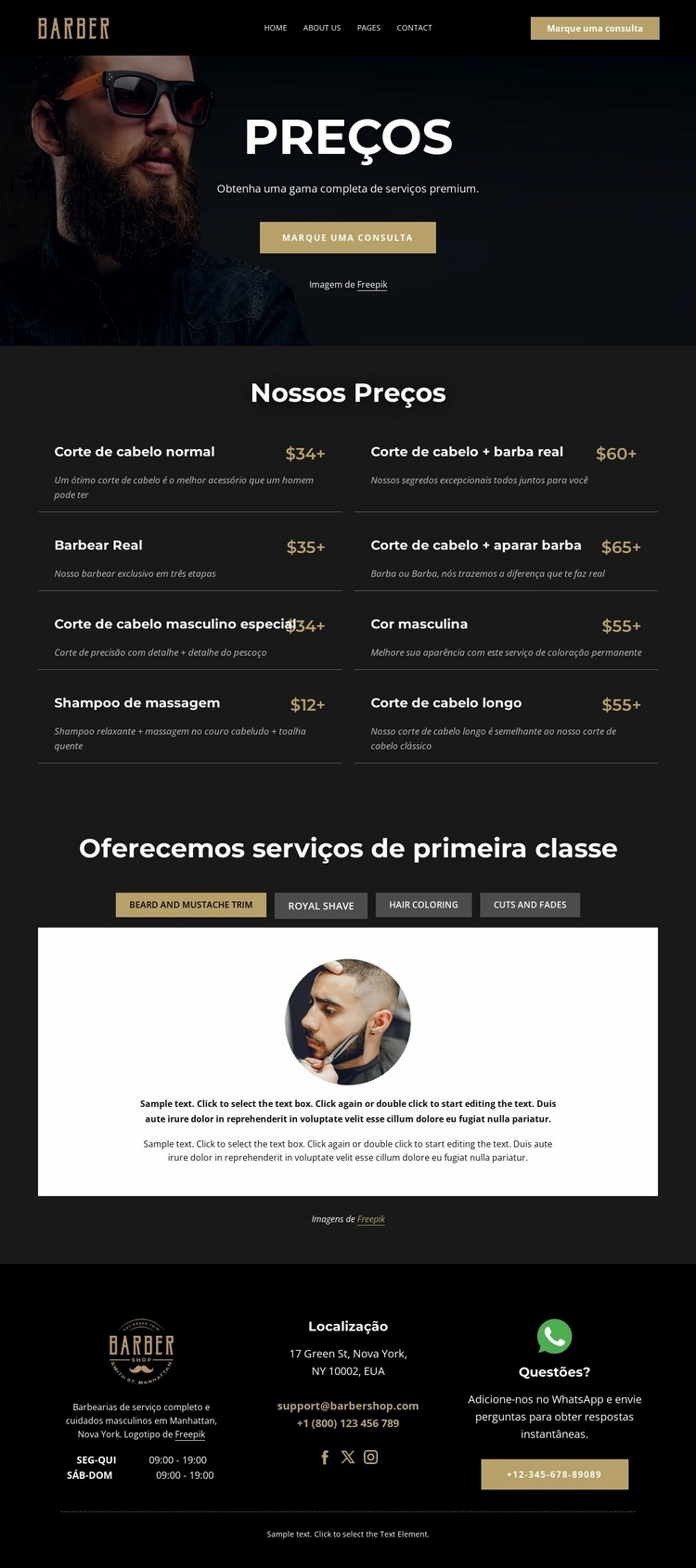 Lista de preços de barbearia Landing Page