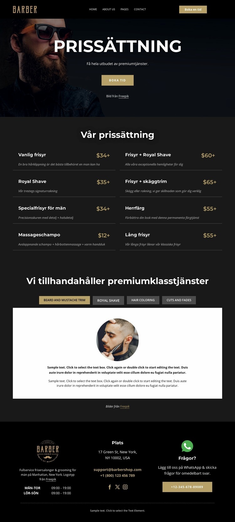 Frisörsalongens prislista HTML-mall