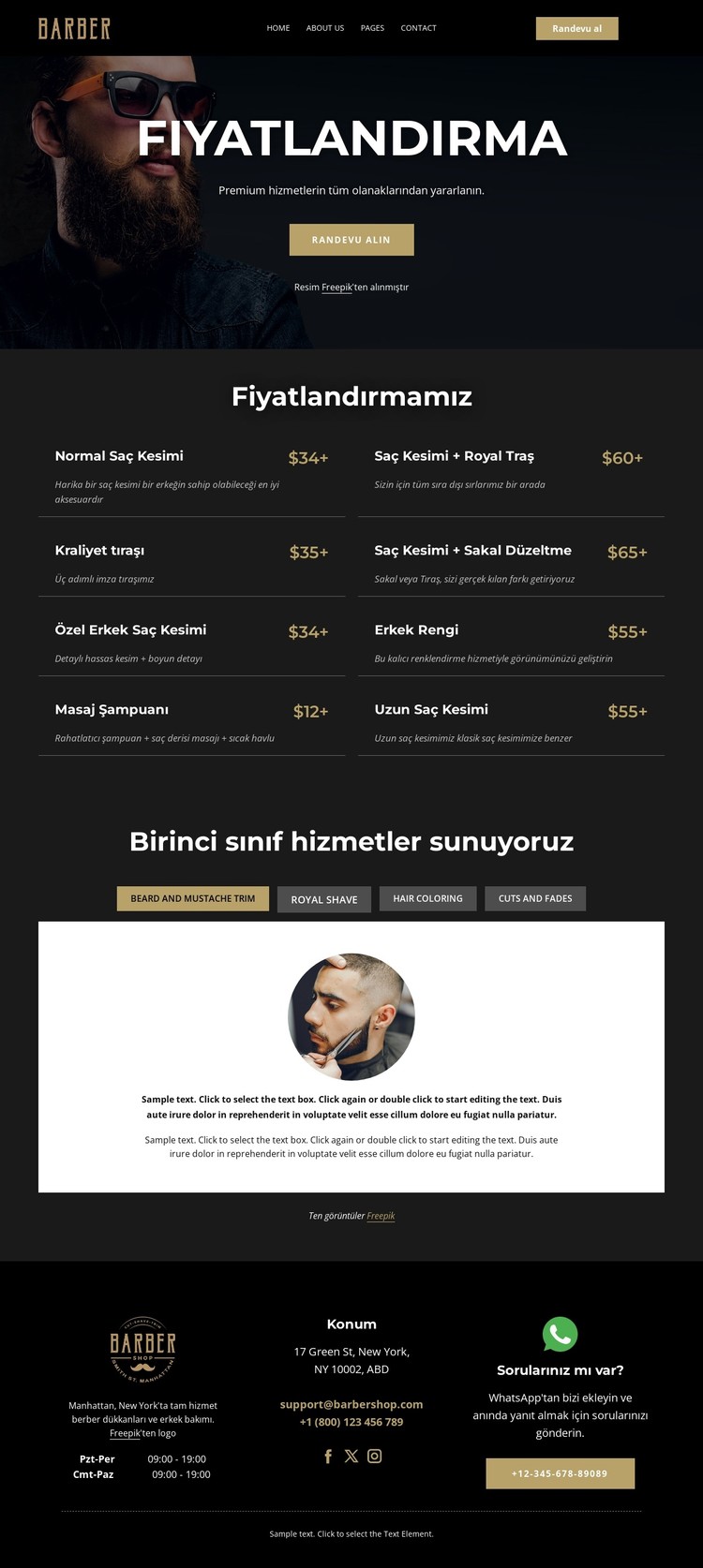 Berber dükkanı fiyat listesi CSS Şablonu