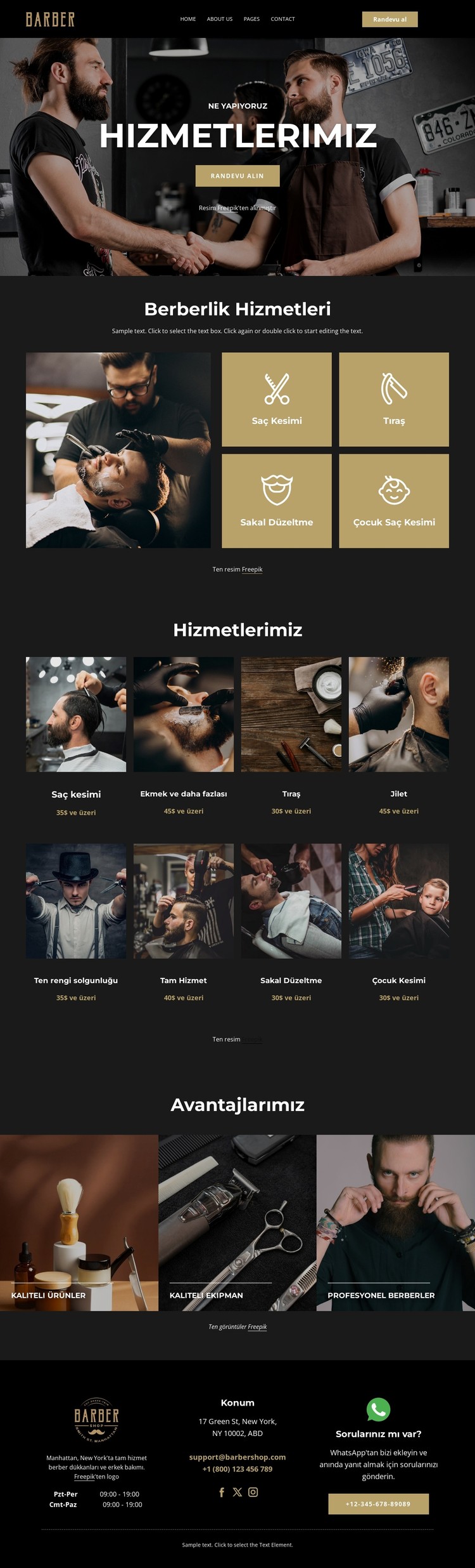 Birinci sınıf berber dükkanı hizmetleri CSS Şablonu