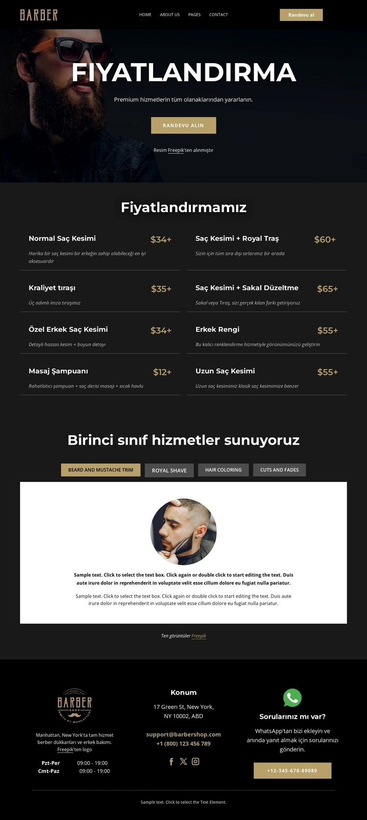 Berber dükkanı fiyat listesi HTML5 Şablonu