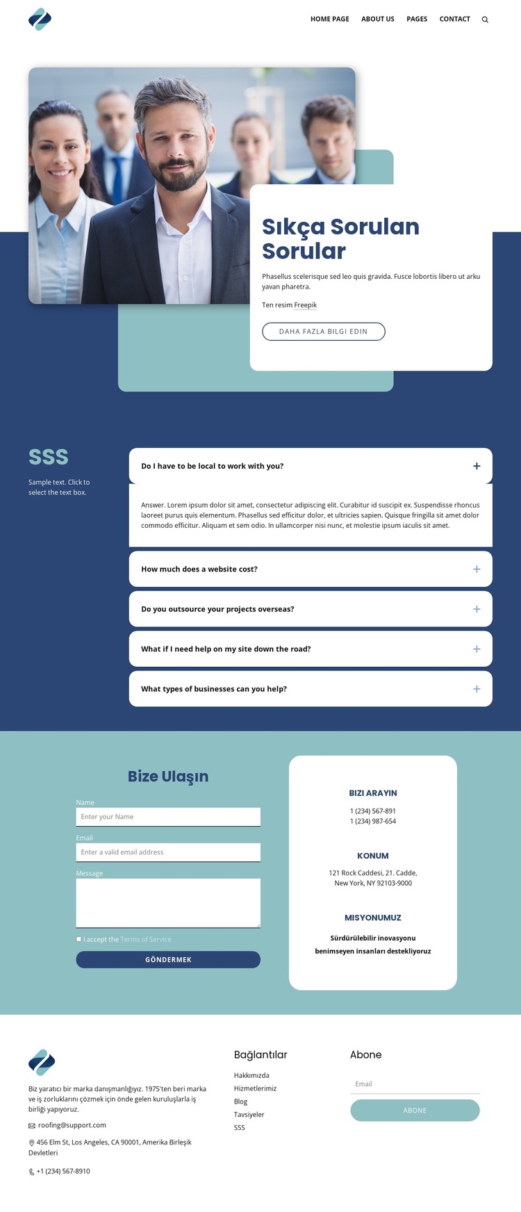 Yaratıcı stüdyo SSS Web Sitesi Şablonu