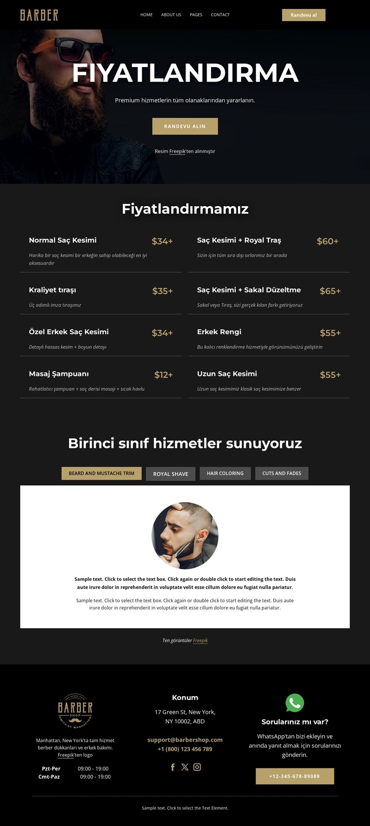 Berber dükkanı fiyat listesi Web Sitesi Şablonu