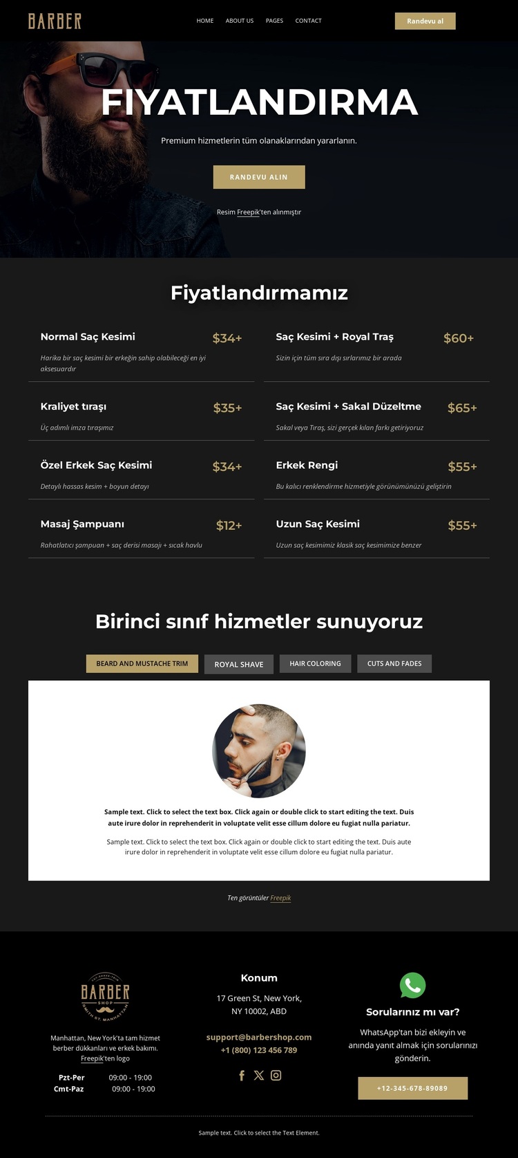 Berber dükkanı fiyat listesi WordPress Teması