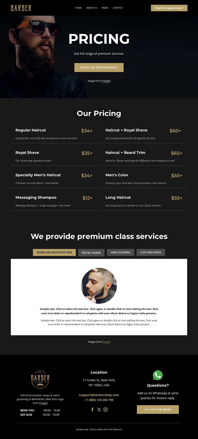 Barber shop price list Website Builder Software