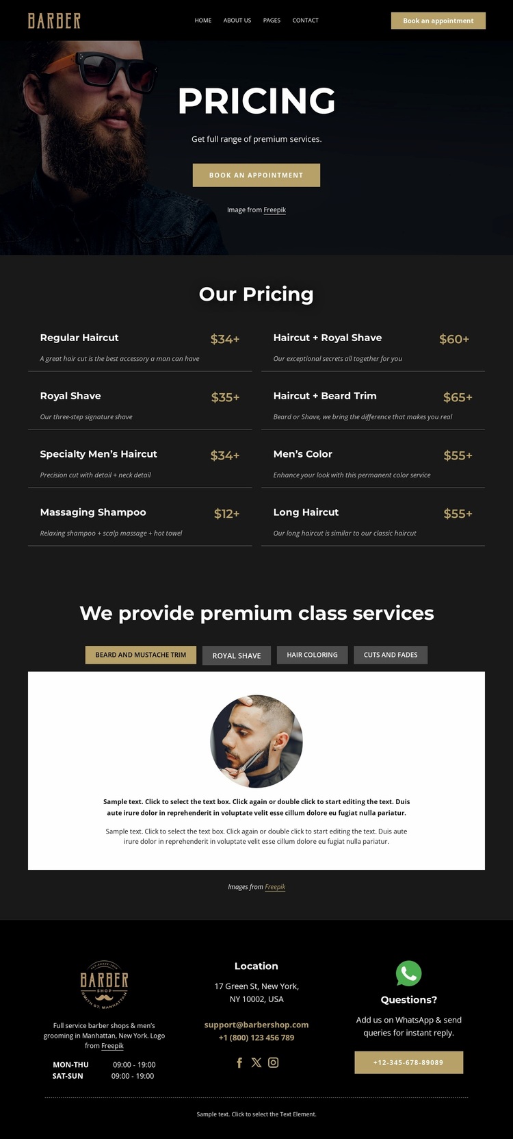 Barber shop price list Website Design