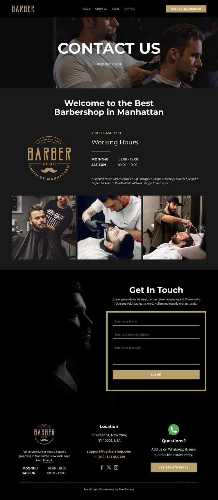 Contact our barber team WordPress Theme