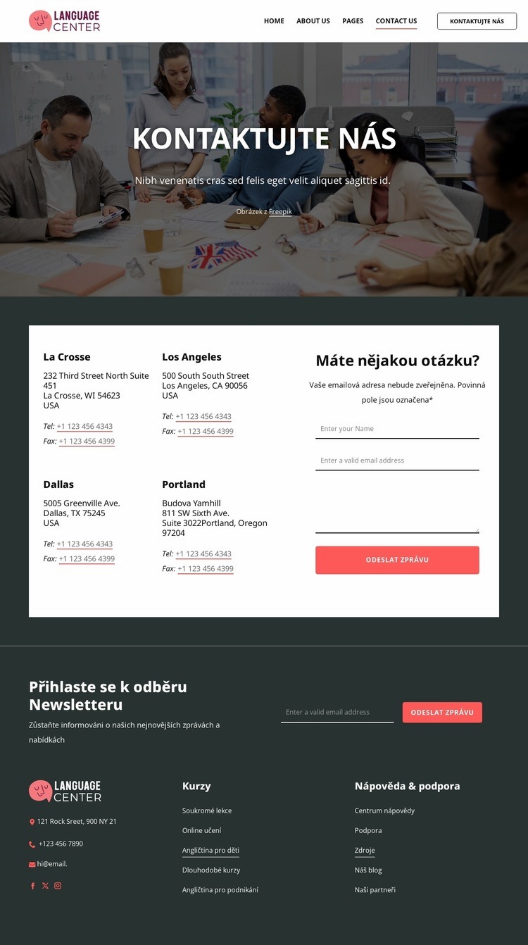 Kontaktní stránka jazykového centra Šablona HTML