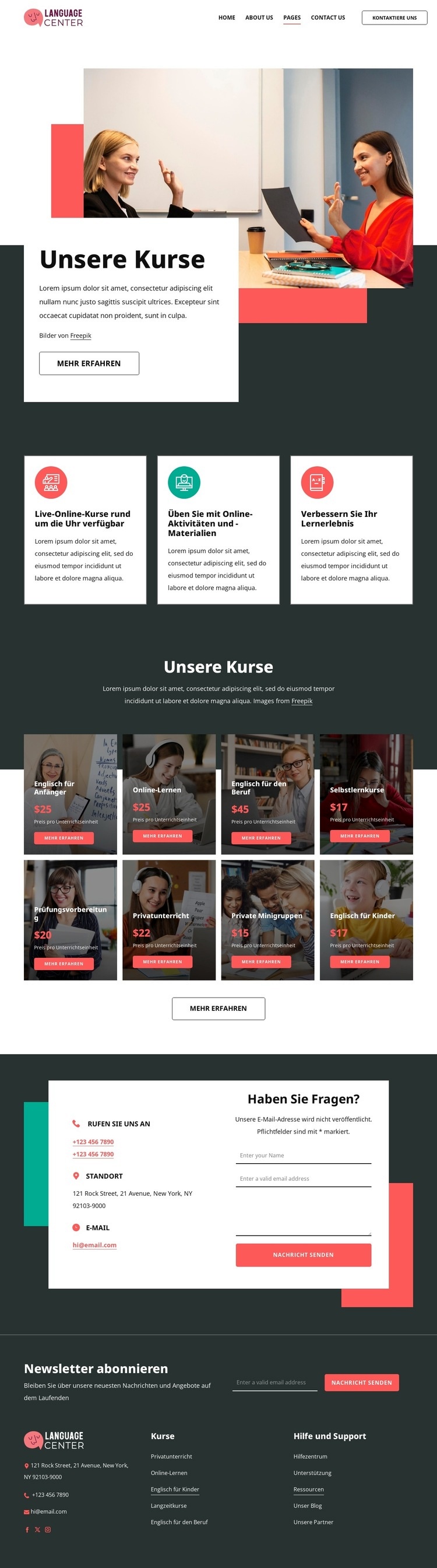 Preise für Sprachzentren Landing Page