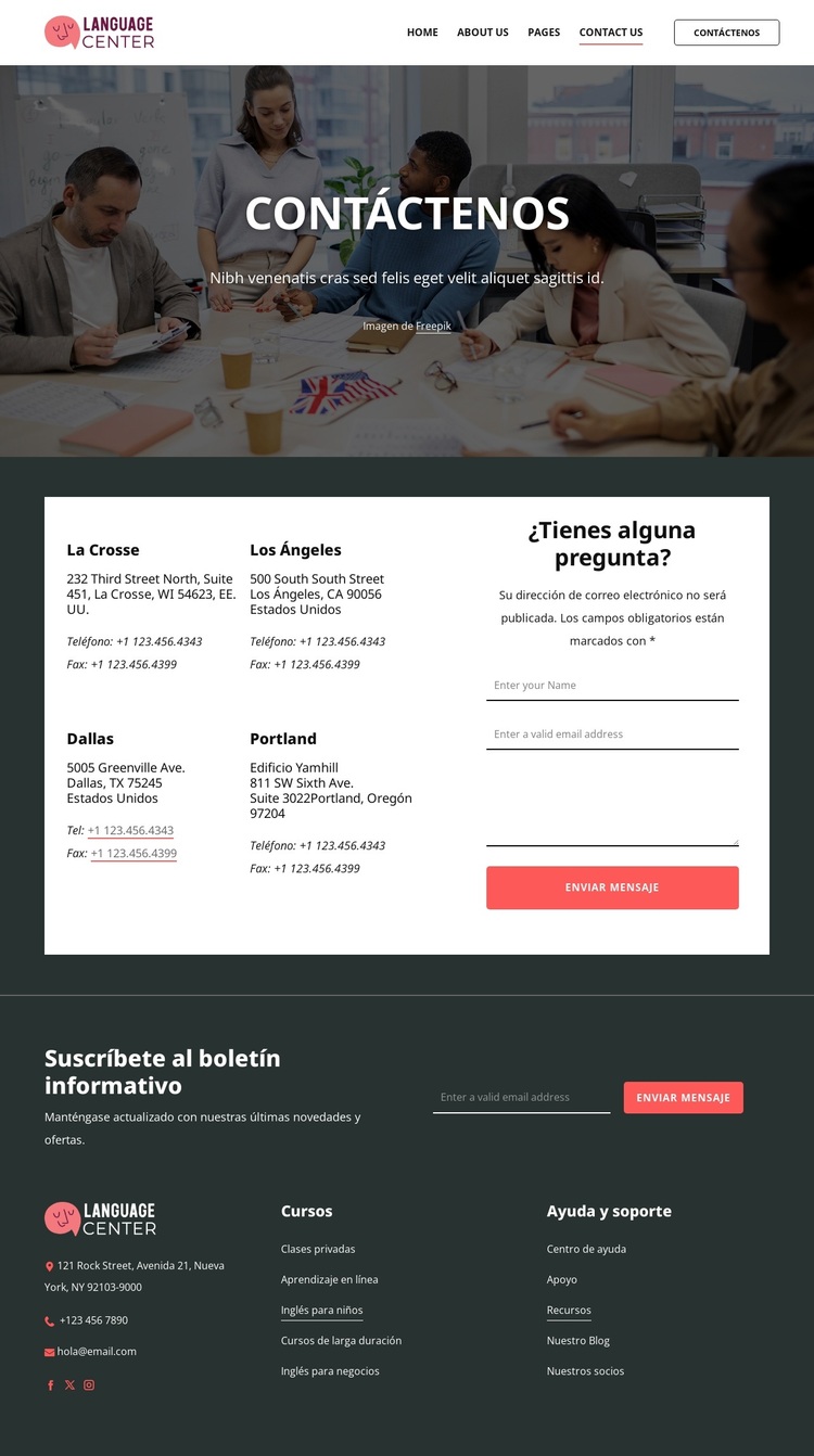 Página de contacto del centro de idiomas Tema de WordPress
