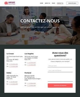 Page de contact du centre de langues Modèles d'une page