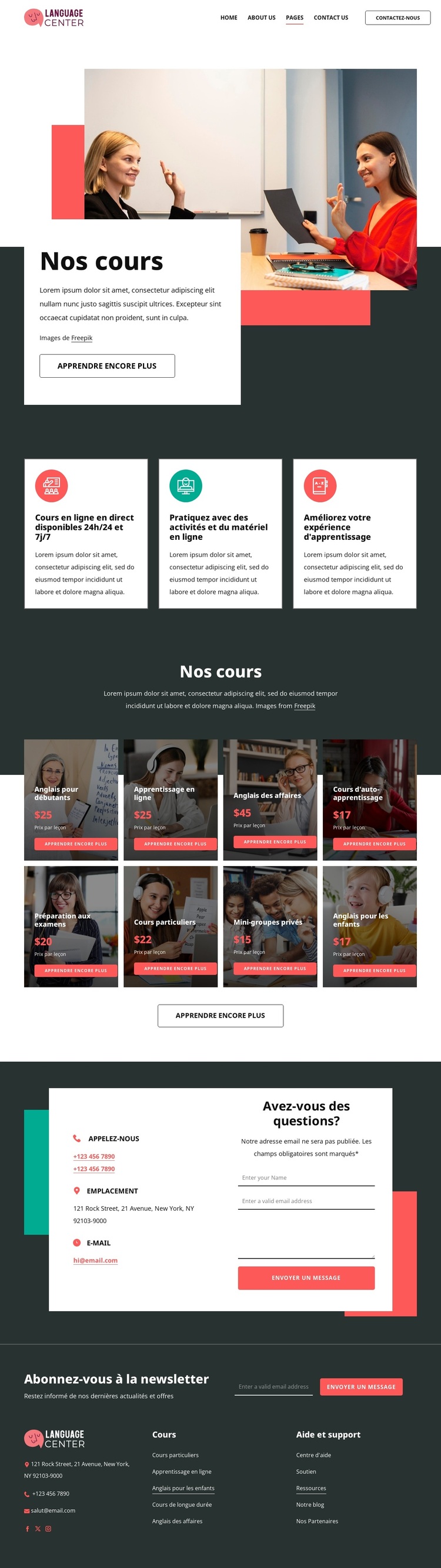 Tarifs du centre de langues Thème WordPress