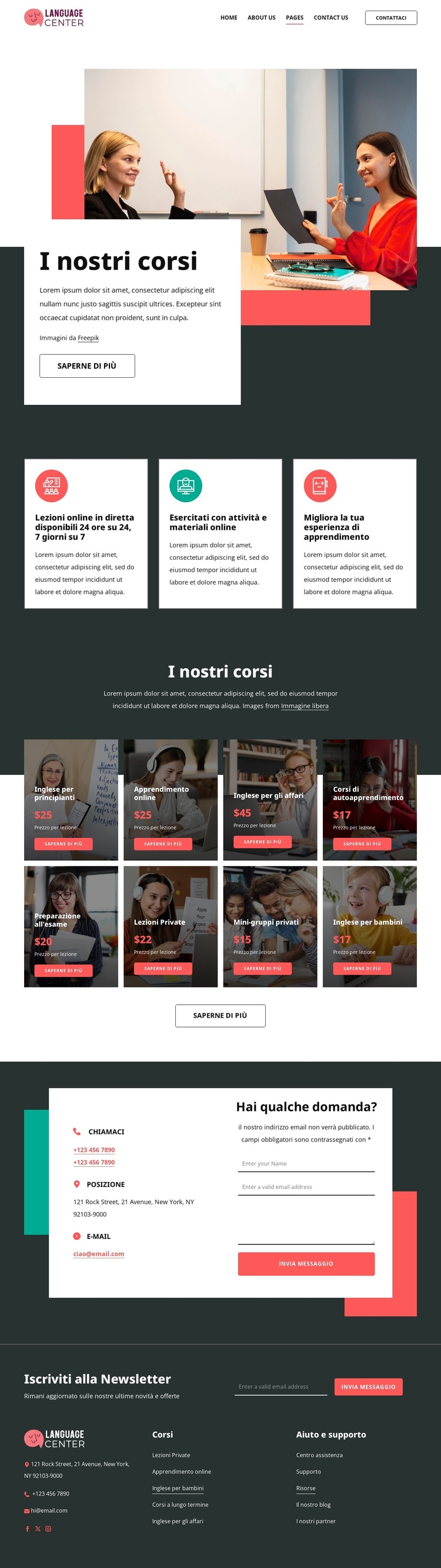Prezzi del centro linguistico Modello di sito Web