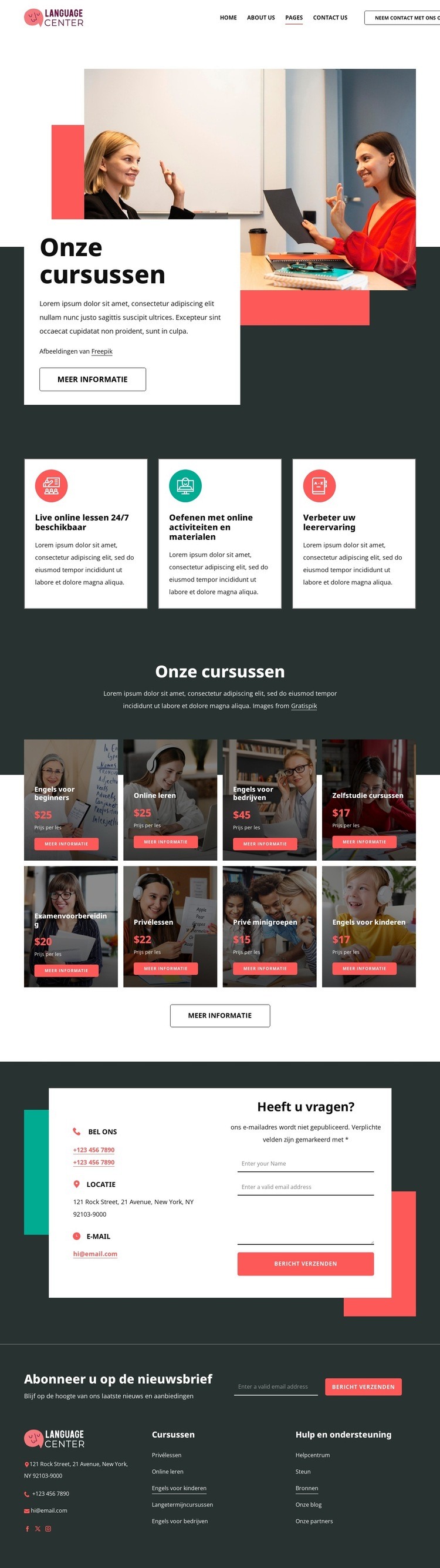 Prijzen voor taalcentra Website ontwerp