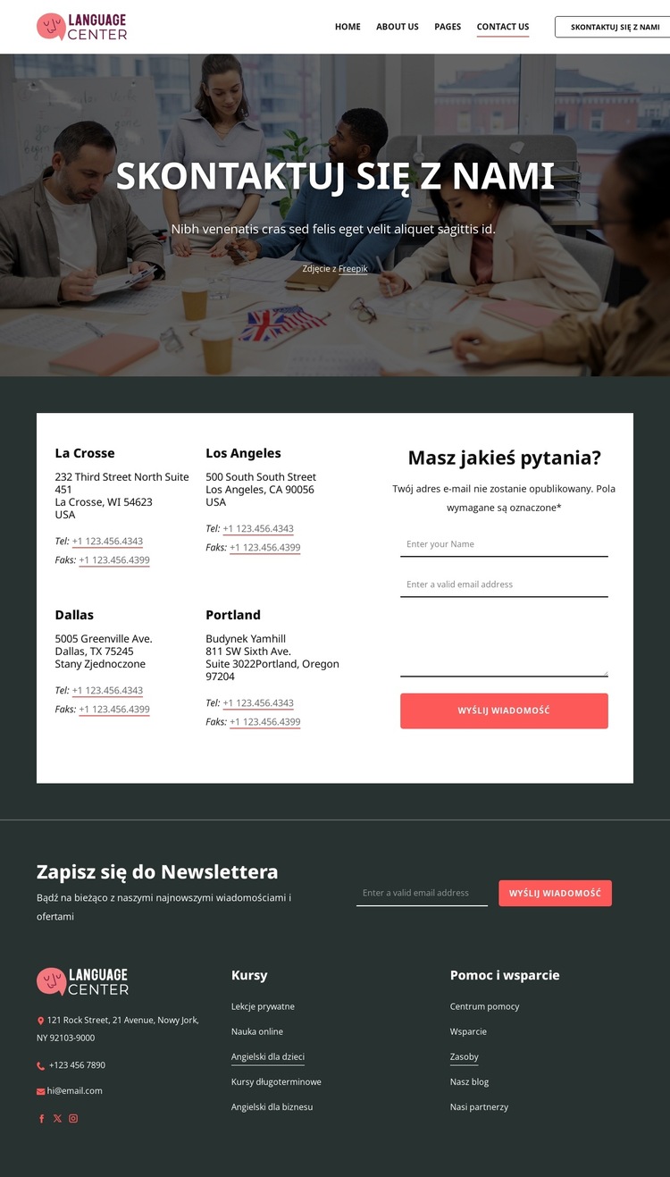 Strona kontaktowa centrum językowego Szablon witryny sieci Web
