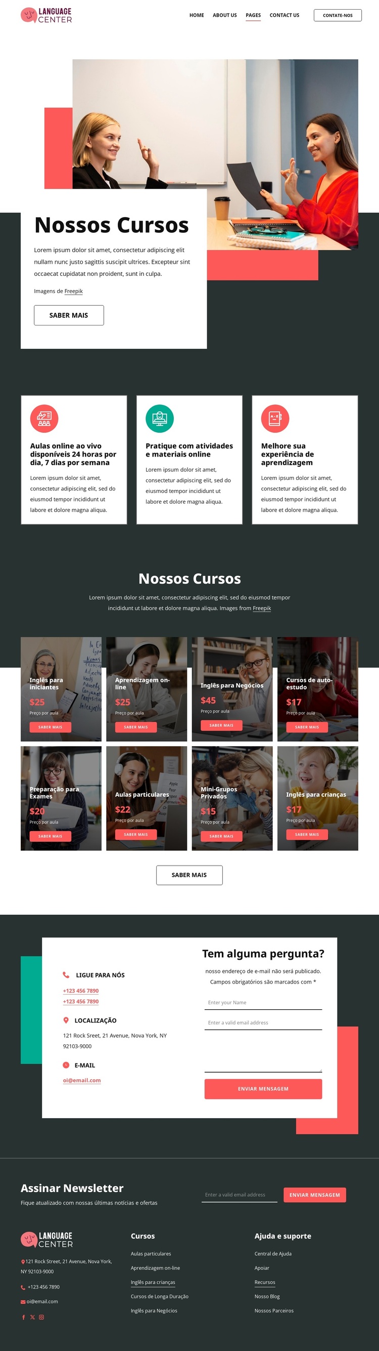 Preços do centro de idiomas Tema WordPress
