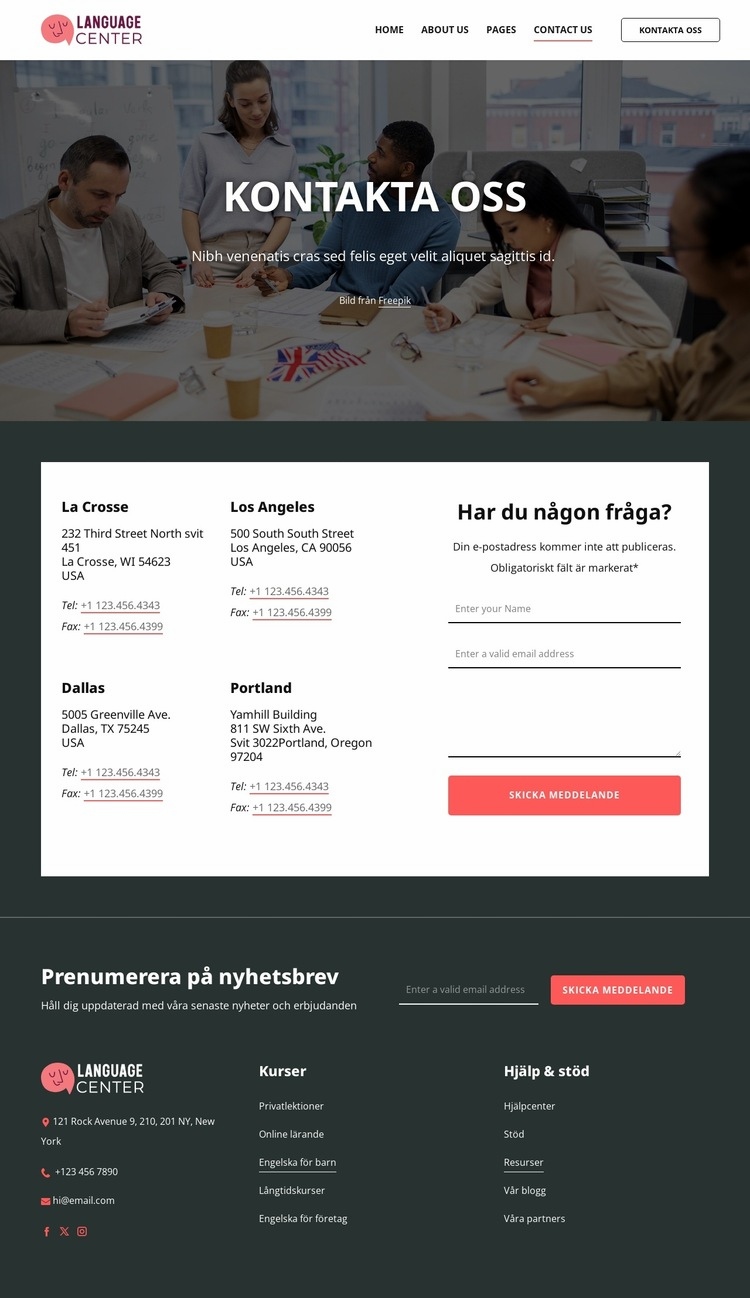 Språkcentrets kontaktsida HTML-mall