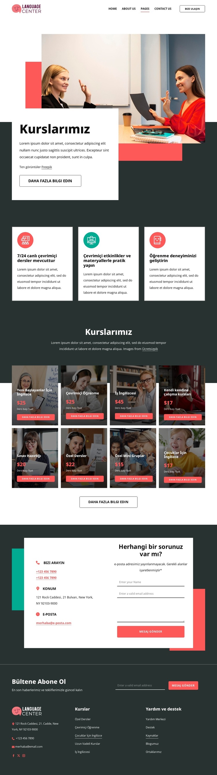 Dil merkezi fiyatlandırması Web Sitesi Şablonu