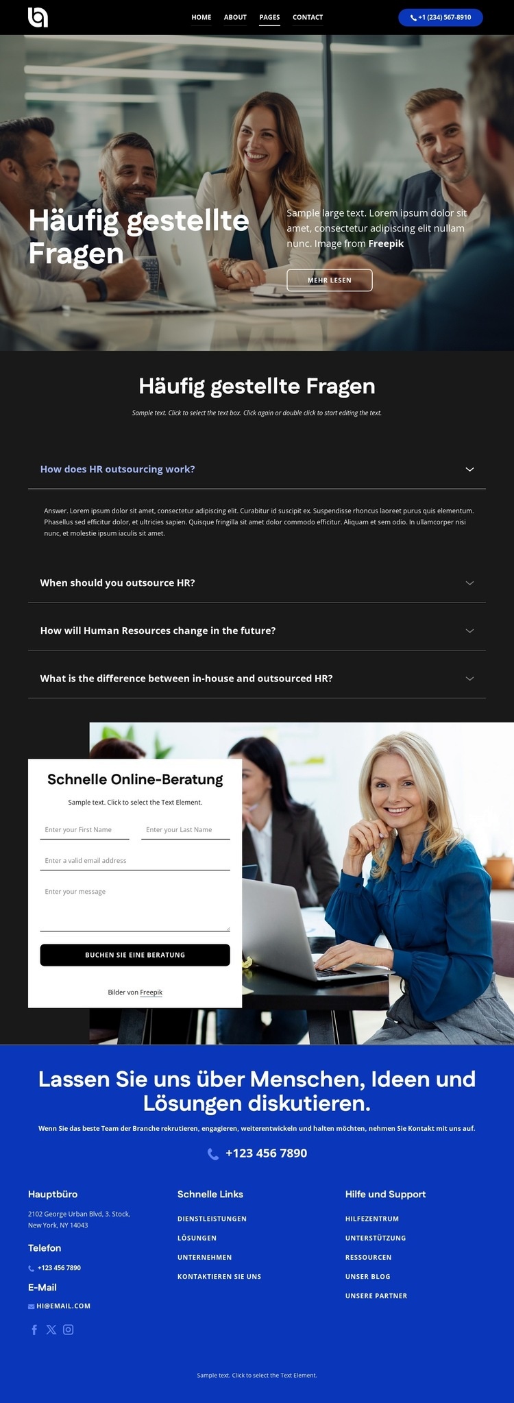 Die Liste der Fragen und die dazugehörigen Antworten Website-Modell