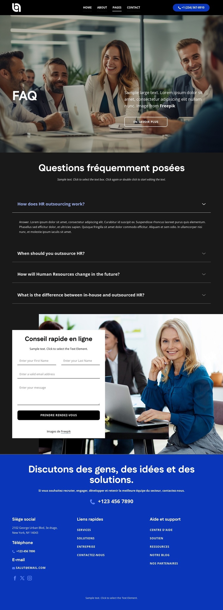 La liste des questions et des réponses correspondantes Modèle de site Web