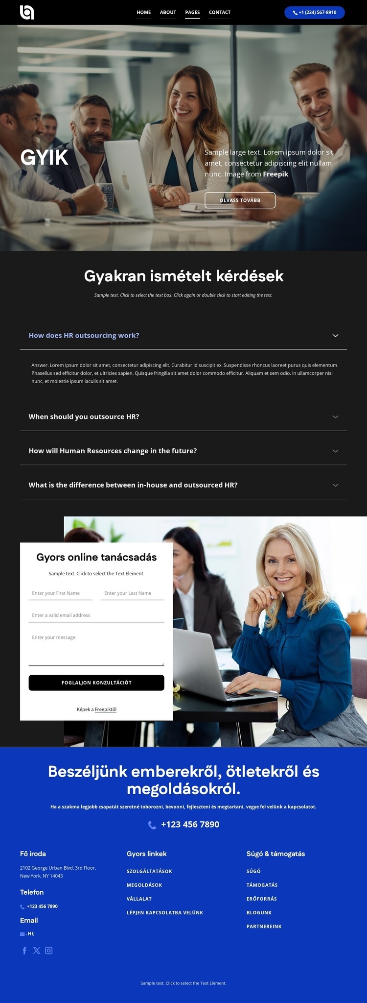 A kérdések listája és a megfelelő válaszok Weboldal sablon