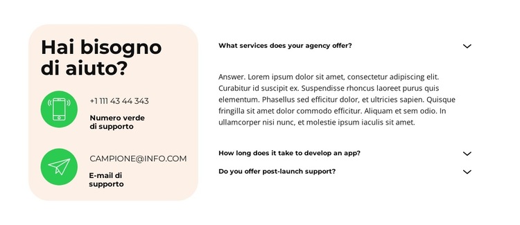 Lancio e supporto Modello di sito Web