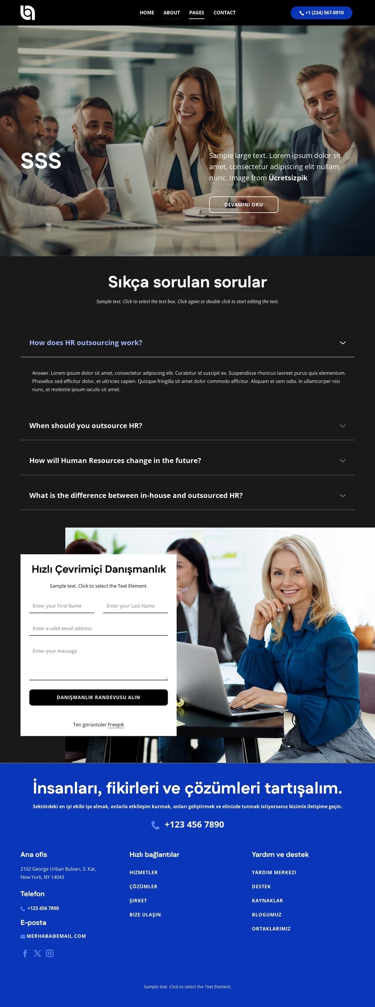 Soruların listesi ve karşılık gelen cevaplar Web Sitesi Şablonu