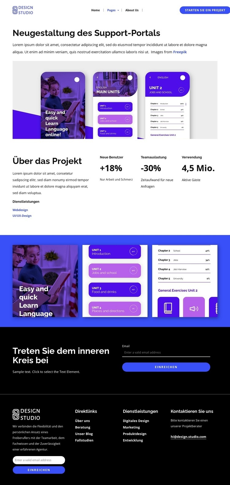 Neugestaltung der Sprachlern-App Website design