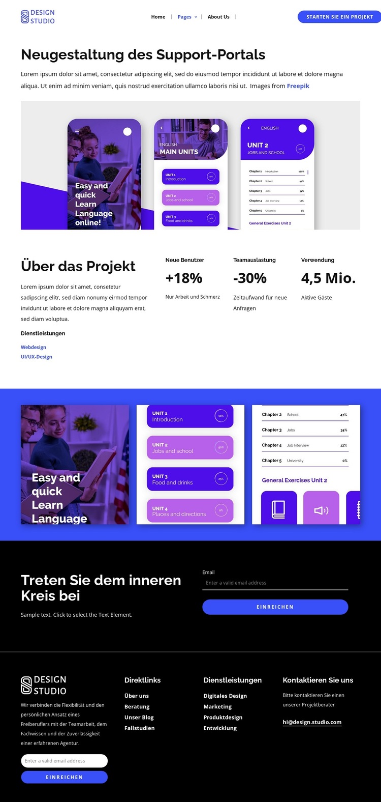 Neugestaltung der Sprachlern-App Website-Vorlage