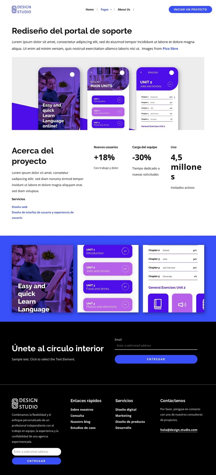Rediseño de la aplicación de aprendizaje de idiomas Plantilla HTML