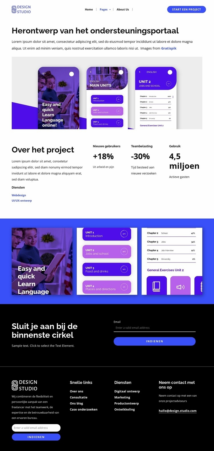 Herontwerp taal leer app Website ontwerp