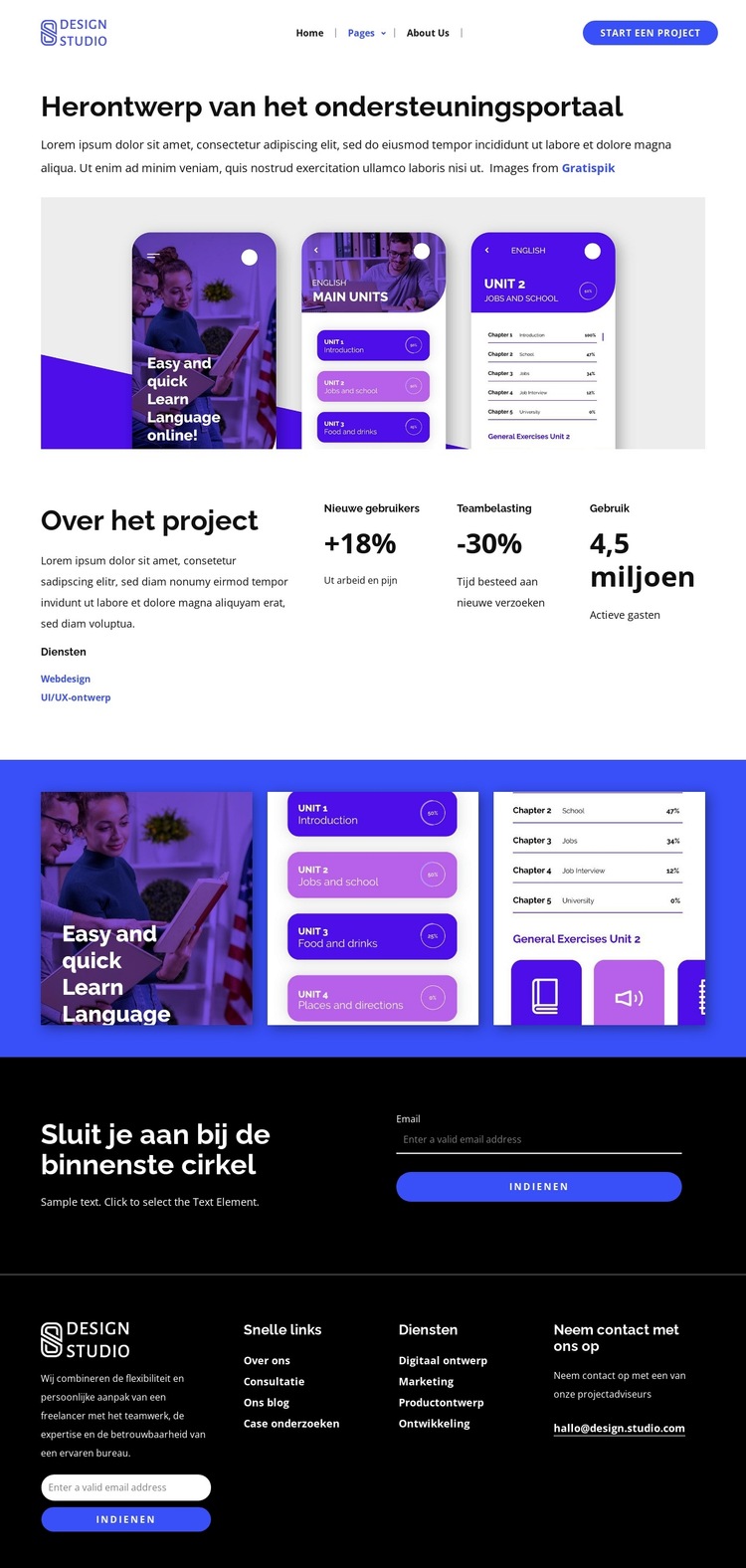 Herontwerp taal leer app Website sjabloon