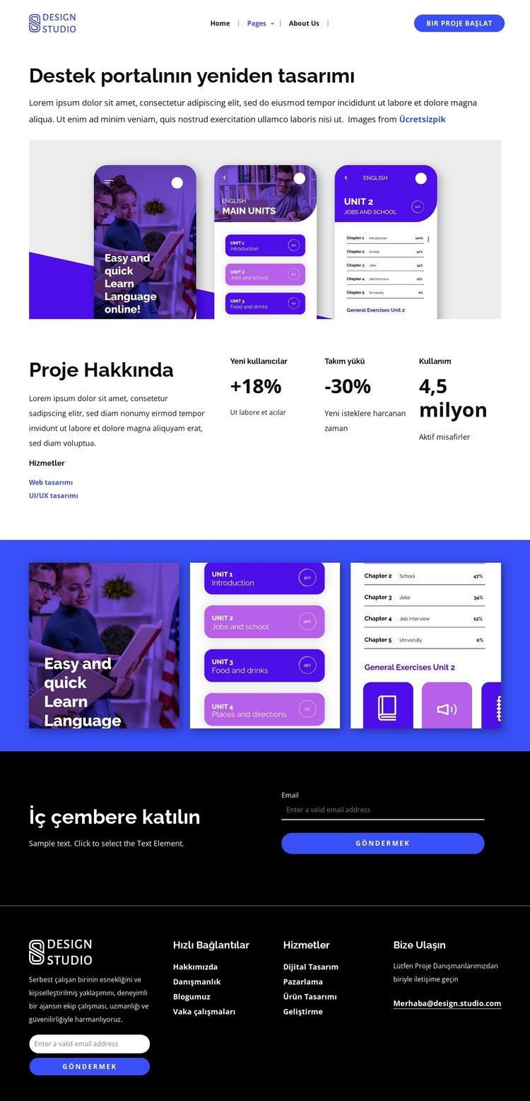 Dil öğrenme uygulamasını yeniden tasarlayın Web Sitesi Şablonu