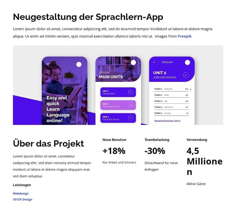 Neugestaltung der Sprachlernanwendung HTML5-Vorlage