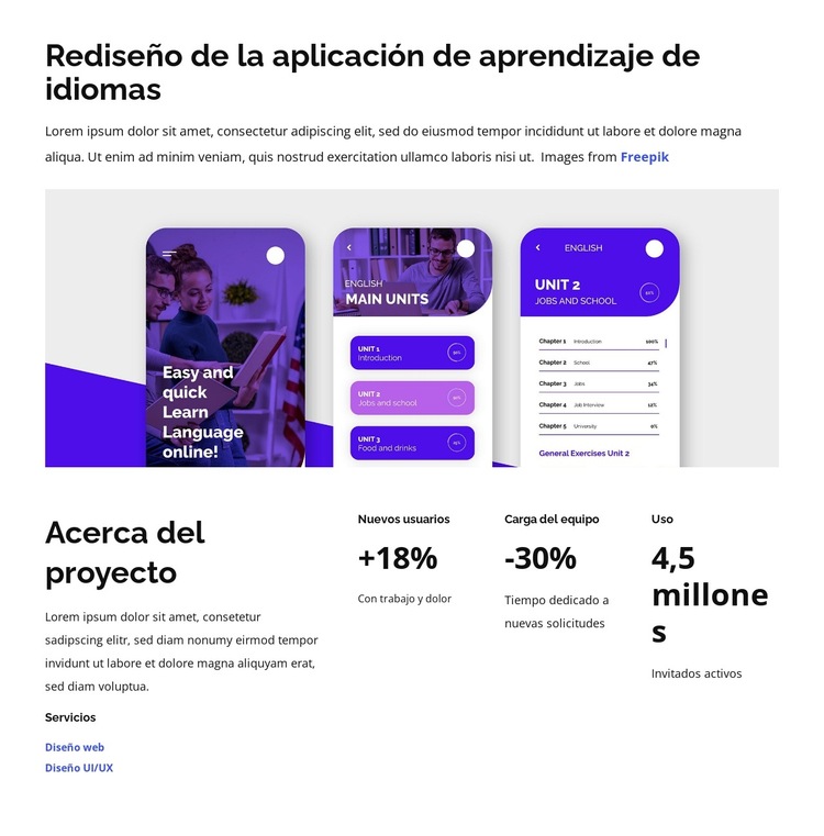 Rediseño de la aplicación de aprendizaje de idiomas Plantilla de sitio web