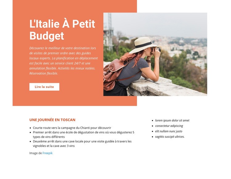 Visites à petit budget en Italie Maquette de site Web