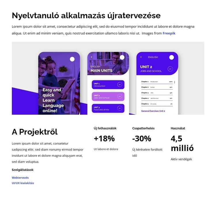 Nyelvtanulási alkalmazás újratervezése Sablon