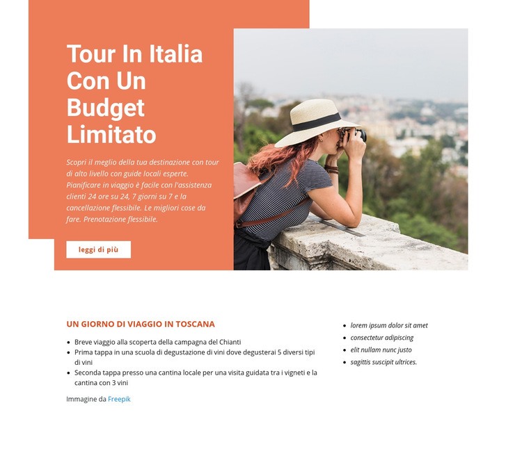 Tour economici in Italia Mockup del sito web