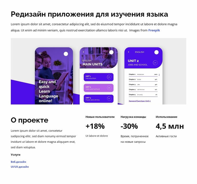Перепроектировать приложение для изучения языка Шаблон Joomla