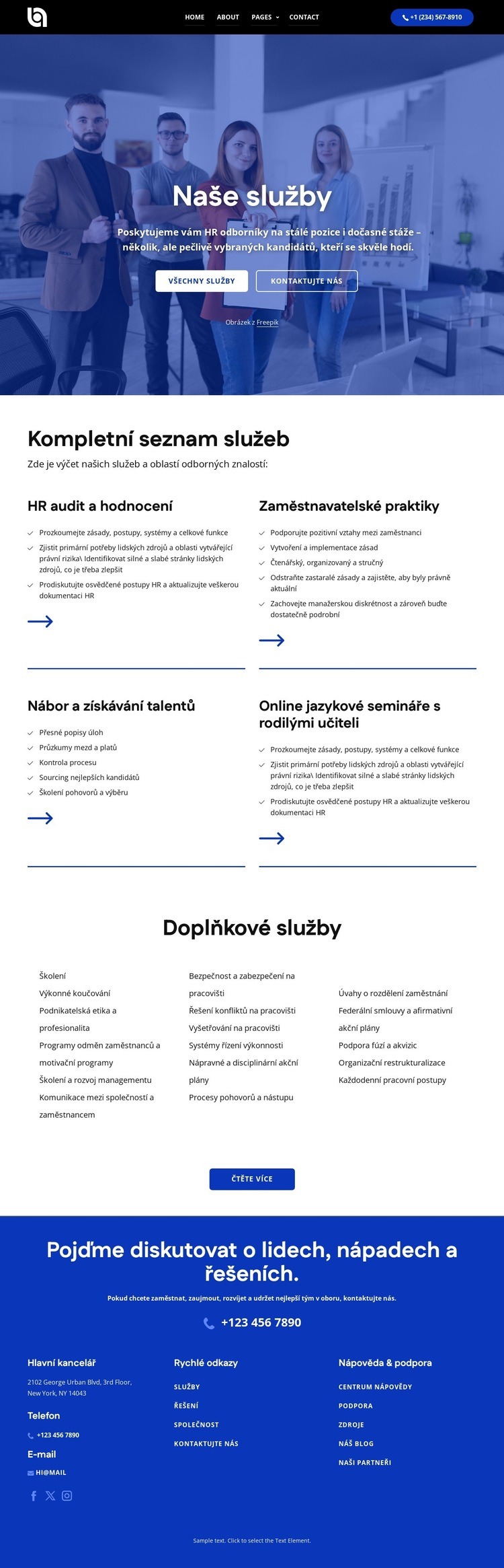 Kompletní seznam služeb Šablona webové stránky