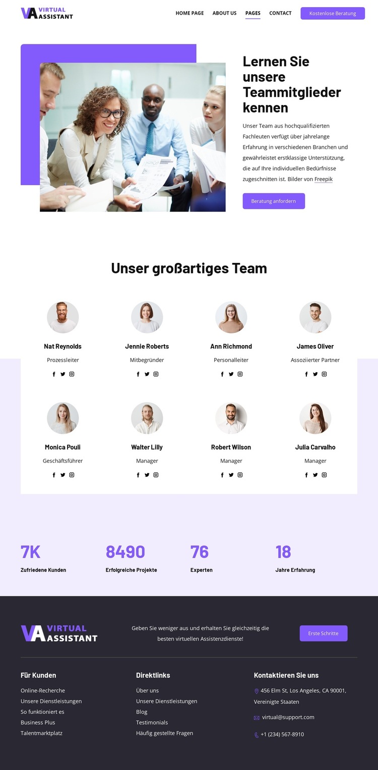 Lernen Sie unsere Teammitglieder kennen Website-Vorlage