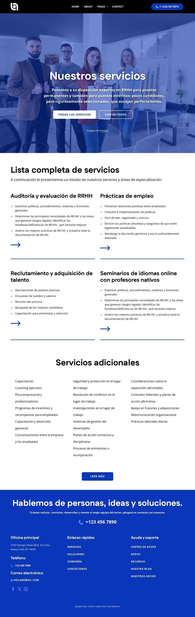 Lista completa de servicios Maqueta de sitio web