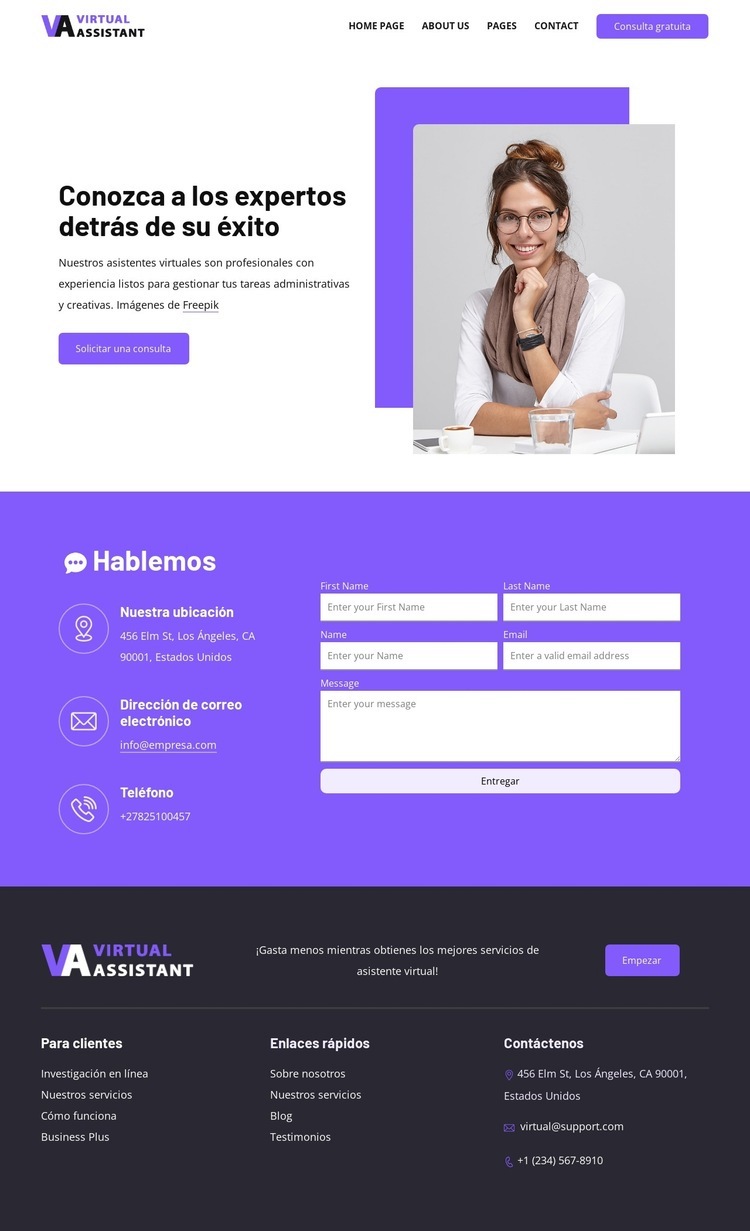 Página de contacto de la empresa de recursos humanos Maqueta de sitio web