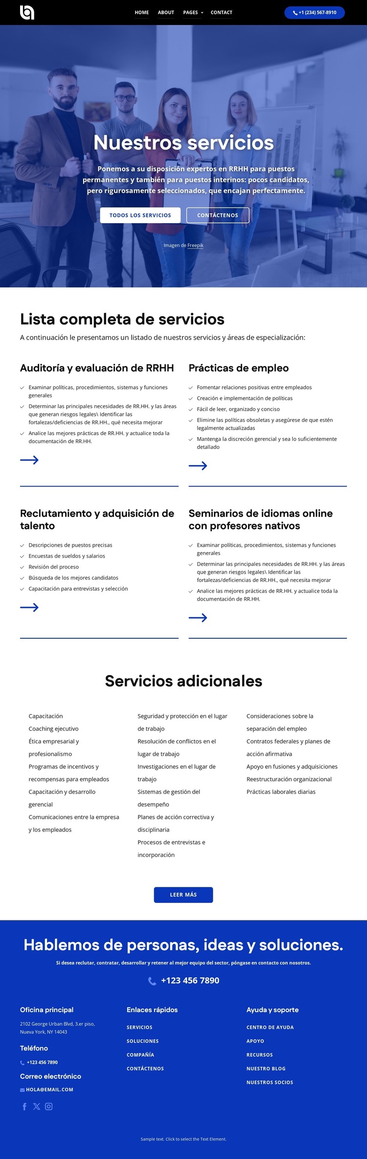 Lista completa de servicios Plantilla HTML