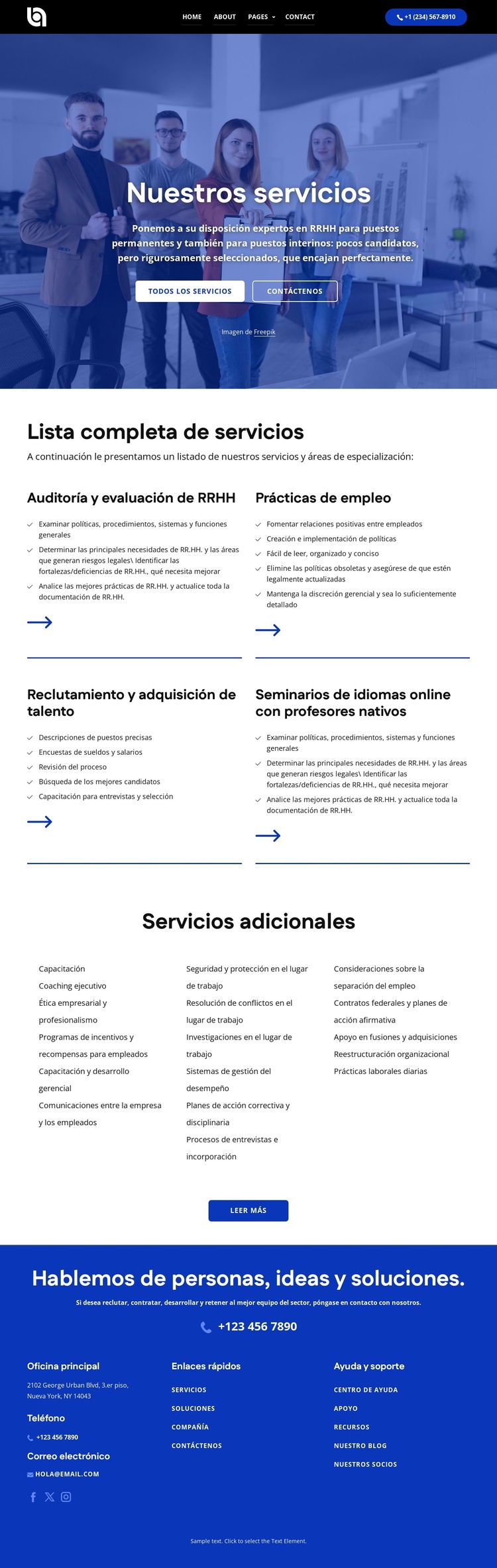 Lista completa de servicios Plantilla de sitio web