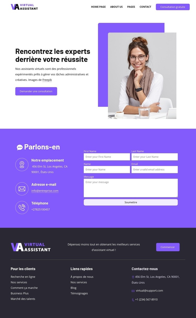 Page de contact de l'entreprise RH Conception de site Web