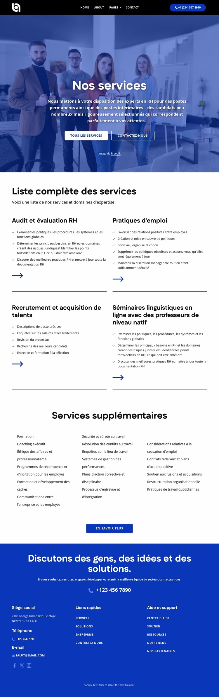 Liste complète des services Modèle Joomla