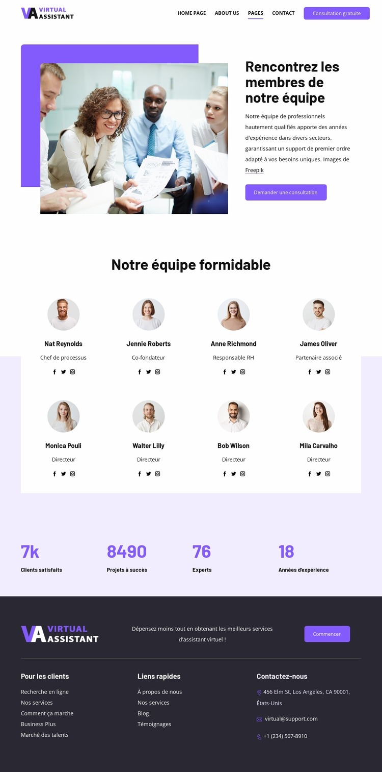 Rencontrez les membres de notre équipe Modèle Joomla
